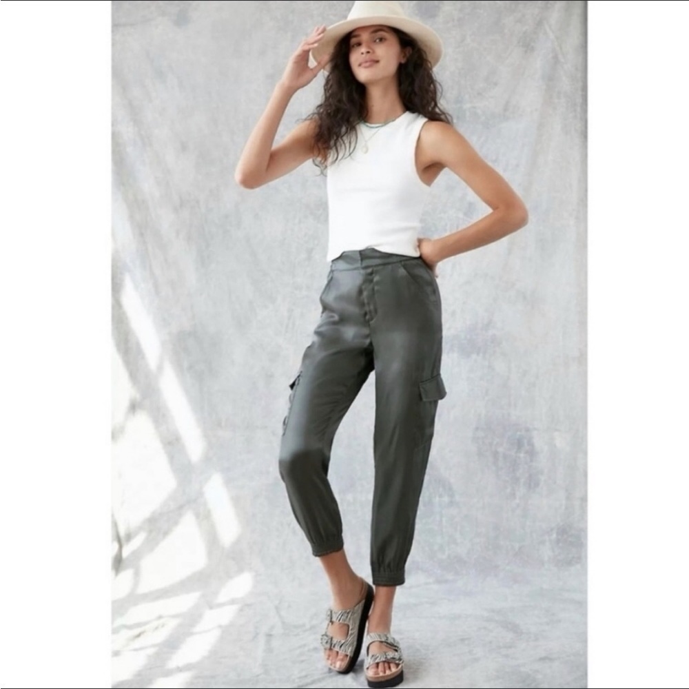 Anthropologie High Waist Metallic Shimmer Utility Cargo Joggers